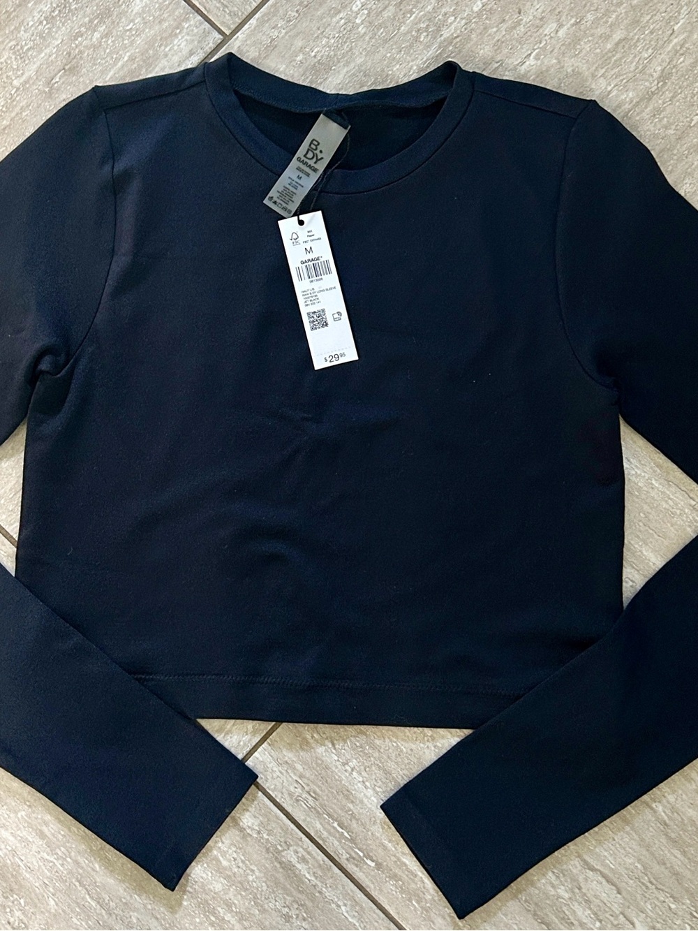 Garage - Black Long-Sleeve Cropped Crewneck Top (New With Tags)